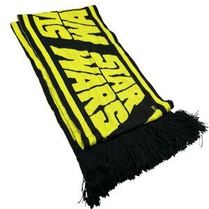 H&M Star Wars  Yellow Black Logo Fringe Knit Scarf 71x10”